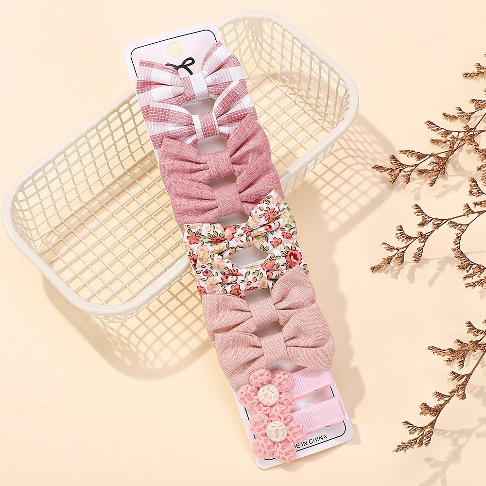 RAINBOW BOWS 10Pcs/set Handmade Fabric Printed Barrette Boutique Mini Bangs Bow Hair Clip Ins Daisy Hairgripes 2025 Spring Style