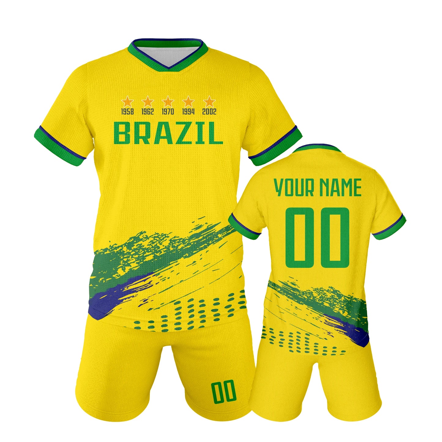 Custom Soccer Jersey Set Brazil Personalized Name Number Football Shirt for School Team Club Kids Youth Practice Soccer Uniform