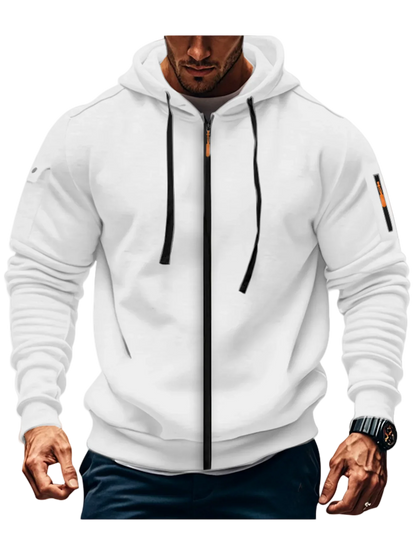 Men's Zippered Hoodie Sweatshirt, Long Sleeve, Slim Fit, Polyester