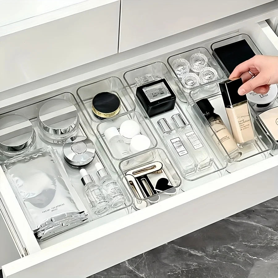 4/7/8pcsTransparent Cosmetic Storage Boxes, Drawer Built-in Separation and Organizing Box, Desktop Office Stationery Storage Box