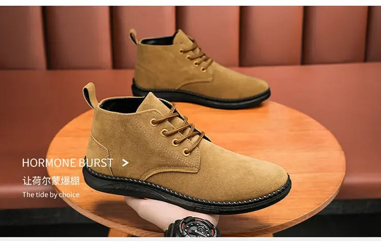 High Top Casual Board Shoes Men's Lace Up Suede Black Flat Bottom Short Boots Men's Chelsea Boots High-quality Brand Denim Boots