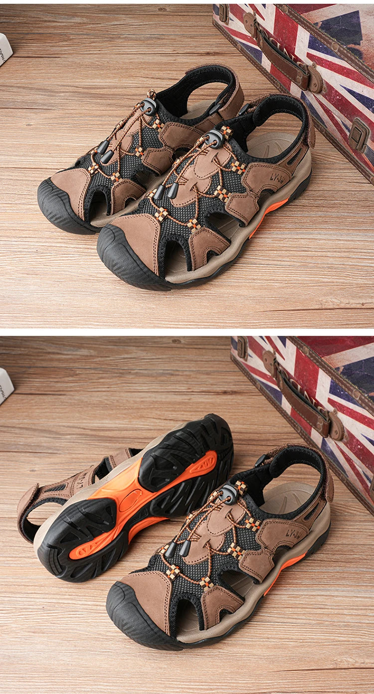 Blue Retro Leather Sandals Men Plus Size 48 Platform Sandals for Man High-quality Summer Men Shoes Comfortable Beach Sandals Man