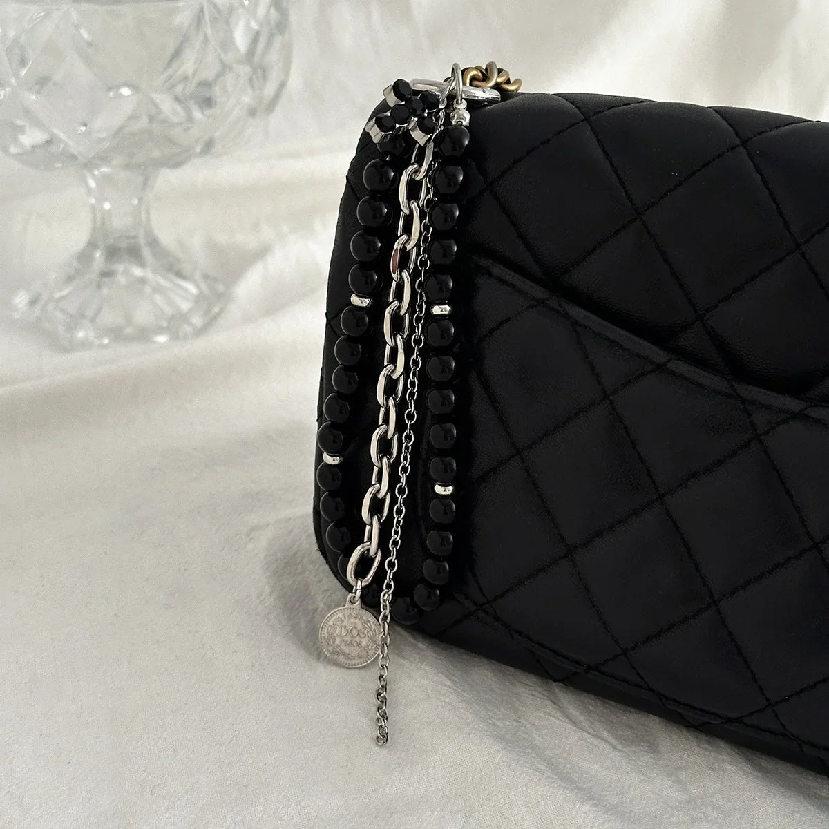 2025 New Pearl Beadeds Chain Keychain Ccb Peach Heart Bead Bag Chain Pendant Jewelry Accessories Daily Wear Keychain Gifts