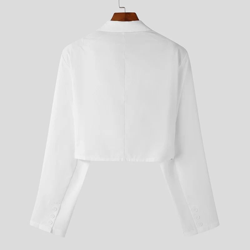 2023 Men Blazer Solid Color Lapel Long Sleeve Autumn Casual Suits One Button Streetwear Fashion Male Crop Coats S-5XL INCERUN