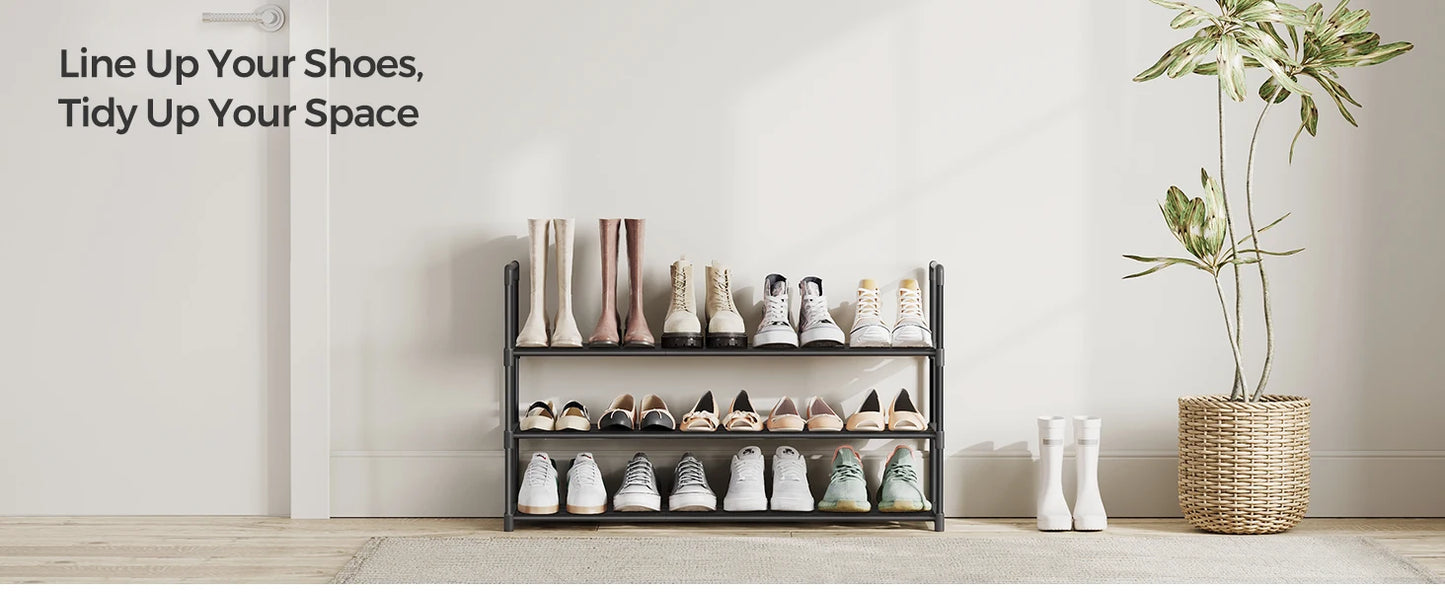 SONGMICS Shoe Rack, 3 Tier Shoe Organizer, Metal Shoe Storage Shelf for 15 Pairs of Shoes, Easy to Assemble, Entryway