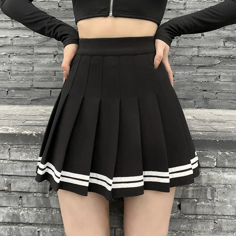 Fashion Korean Style Patchwork Skirt Harajuku Black Pleated Skirts Gothic Streetwear High Waist Mini Skirt Women Punk Skirt