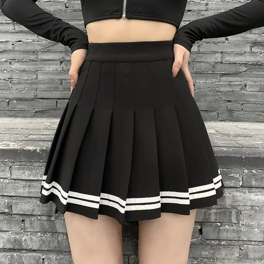 Fashion Korean Style Patchwork Skirt Harajuku Black Pleated Skirts Gothic Streetwear High Waist Mini Skirt Women Punk Skirt