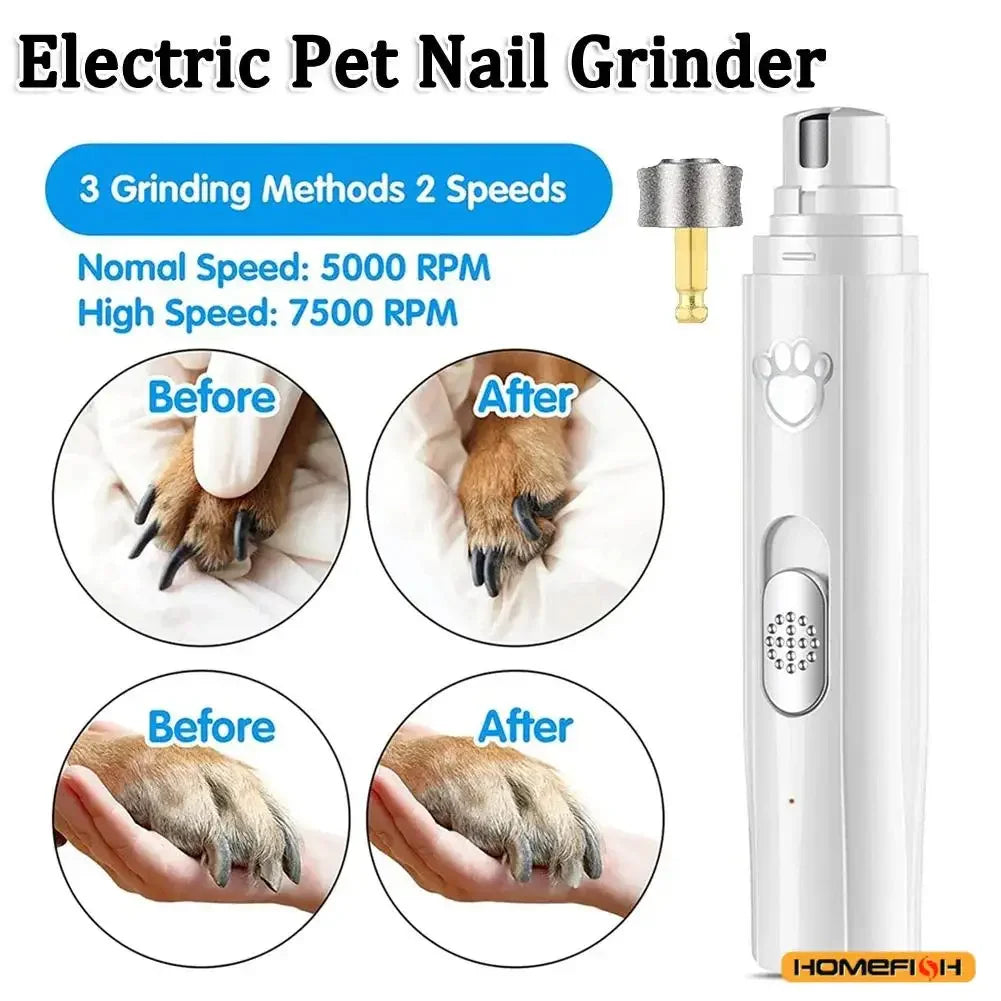 Electric Dog Nail Grinder – USB Rechargeable Pet Nail Clipper with Polisher Wheel
