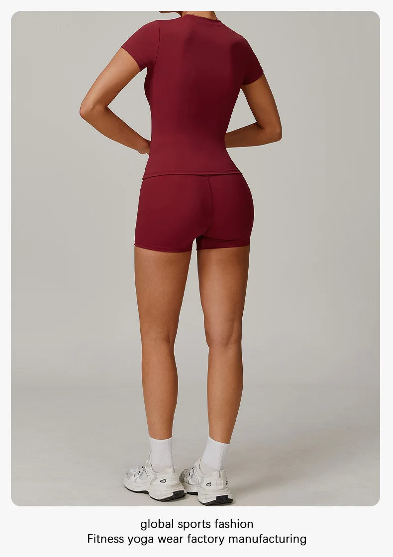 Women's Sports T Shirt Summer Short Sleeve Running Round Neck Breathable Stretchy GYM Yoga Slim Fitness Active Top Tee