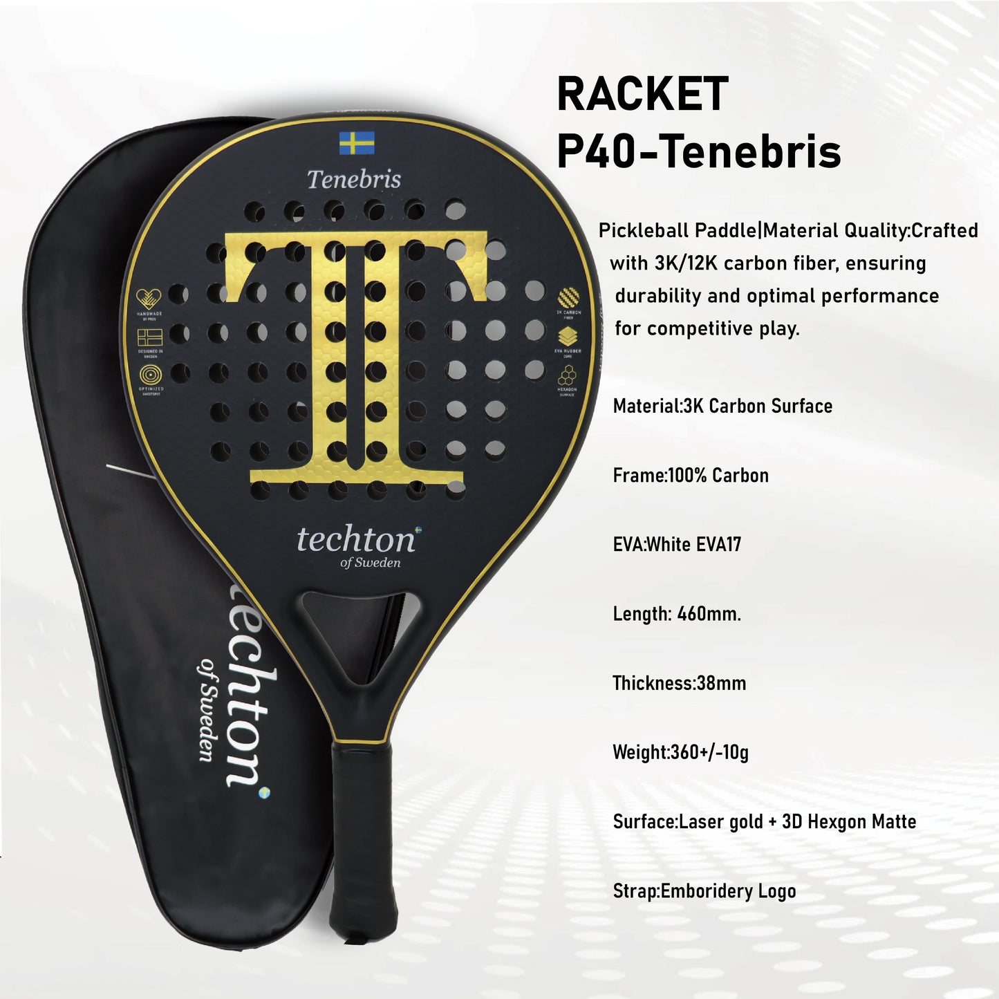 Pala Padel Raquetas de Tenis Racket Paddle Racquet EVA Soft 100%/3K/12K Carbon Fiber 3D Hexgon Paddle with Padel Bag Accessories