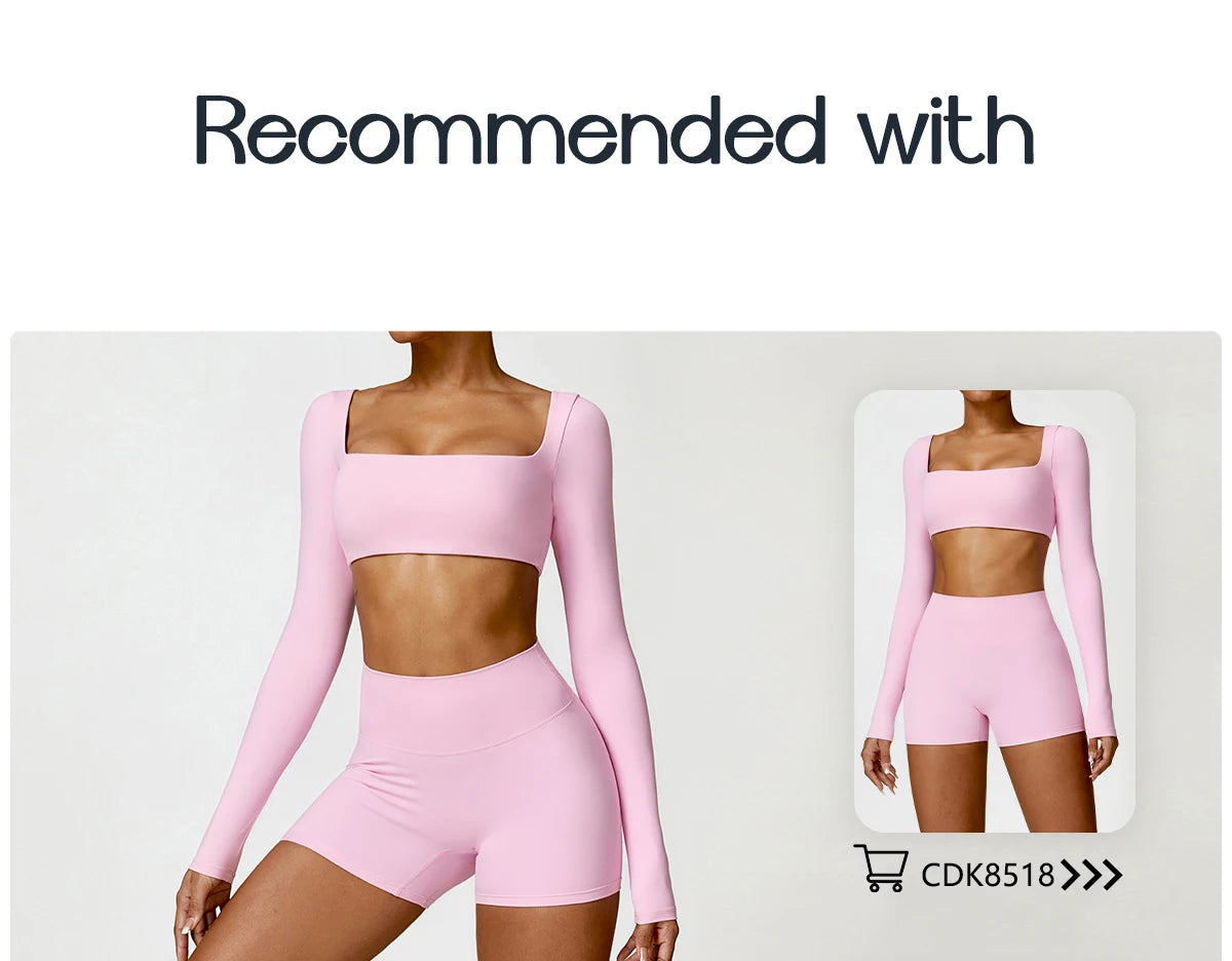 Hearuisavy Casual Quick Dry Sportswear Women Square Neck Gym Top Women Fitness Sports Crop Top Female Long Sleeve Yoga Clothing