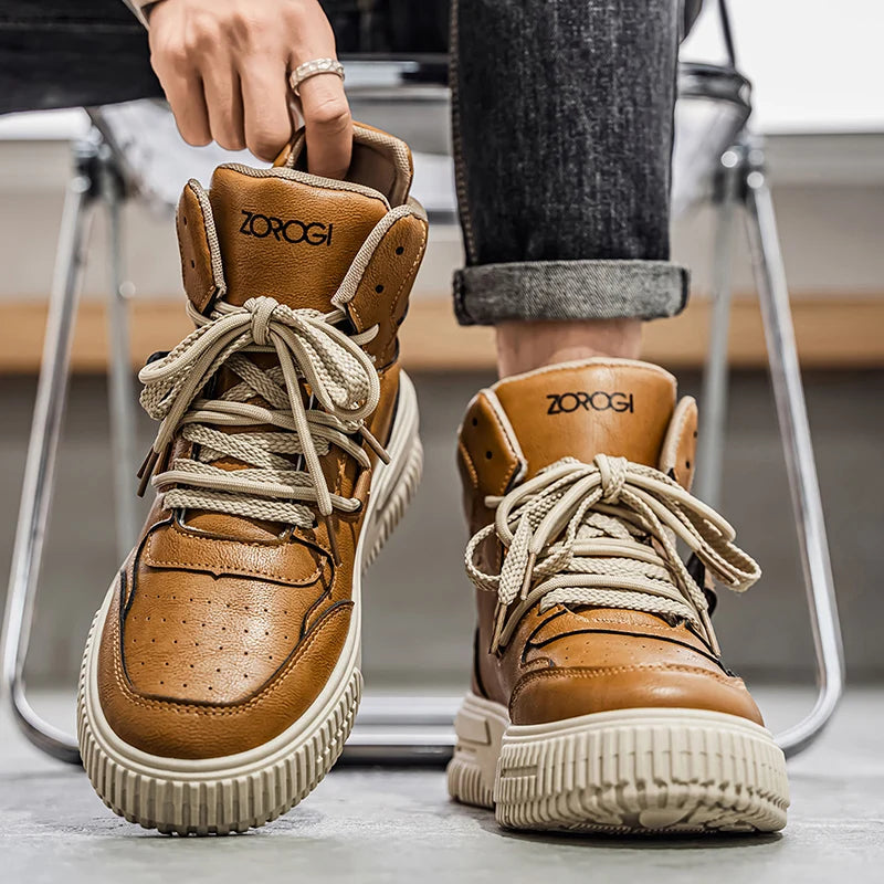 Leather Ankle Boots For Men Lace Up Non Slip Sole Winter Boots