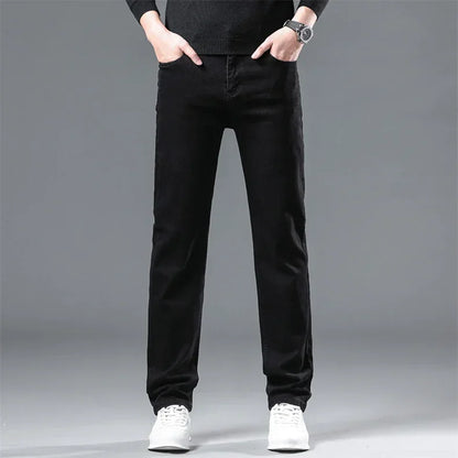 Men's Black Denim Jeans with Velvet Fleece-Lined Plus Size