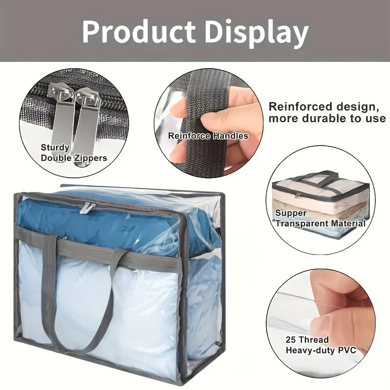 1pc 1pc Transparent Clothing Storage Bag, Storage Bag With ReinforcedHandles & Sturdy Zipper, Suitable For Quilts, Blankets, Bed