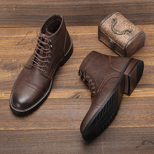 Leather Men's Ankle Boots, Lace-Up, Med Heel, Basic Boots