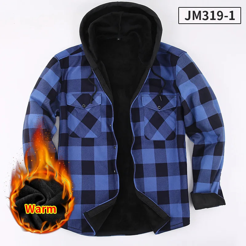 American size men's shirt long sleeve autumn winter warm plus fleece thickened plaid large size fashion free iron
