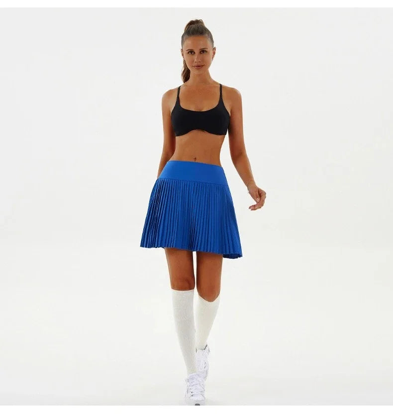 High Waist Women Tennis Pleated Skirt with Inner Lining High Waist Double Layer Design Sport Sexy Fitness Yoga Shorts Dancing