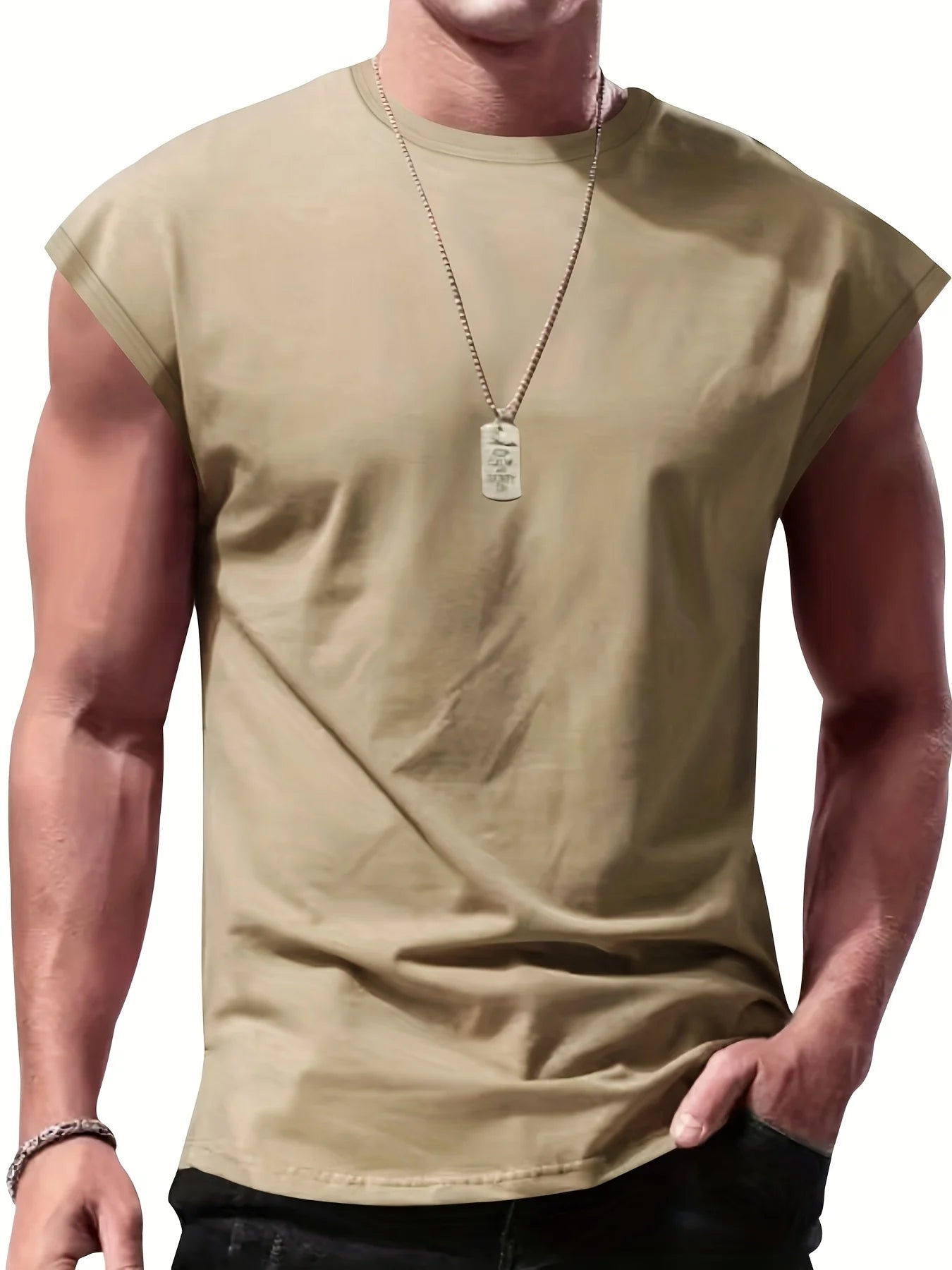 Men'S Summer Solid Color Sleeveless Tank Top Breathable Suitable for Casual Sports Versatile Style