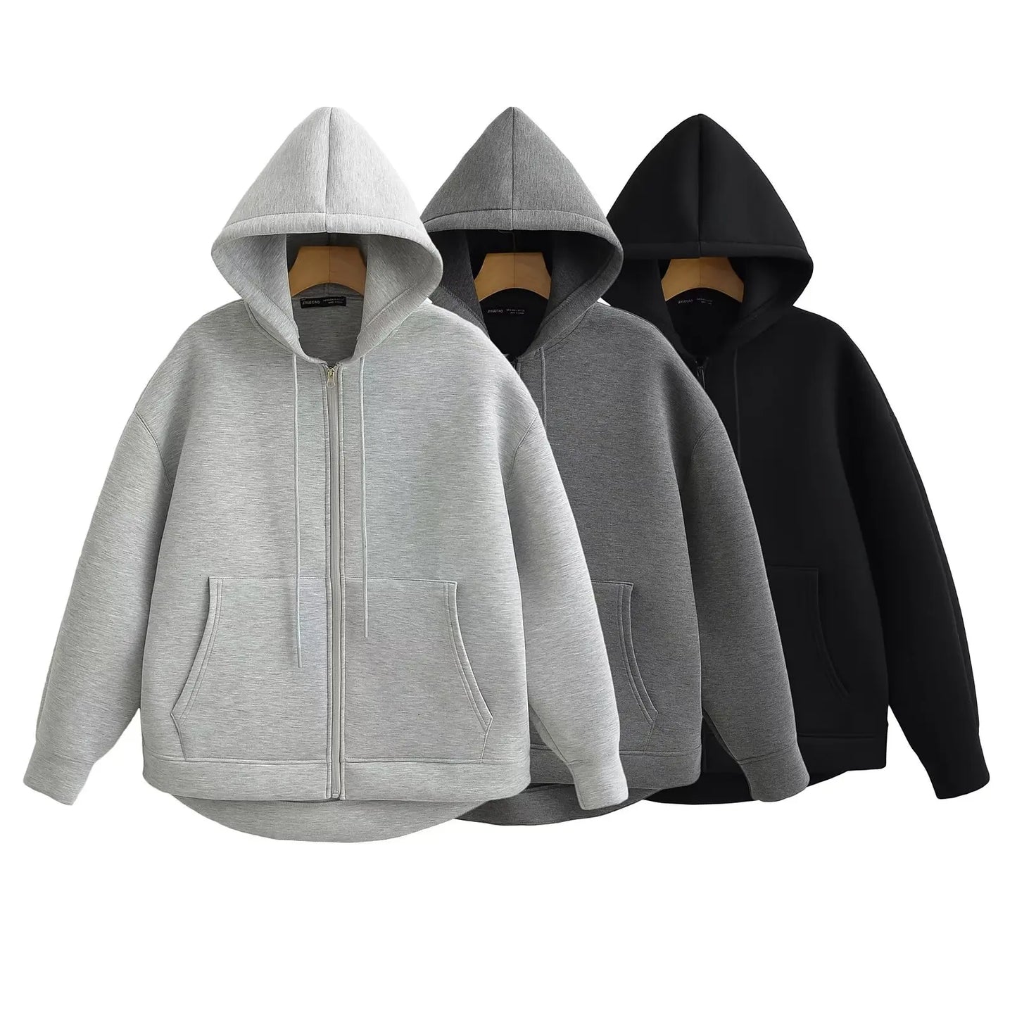 HH 2025 Casual Women's Soild Zipper Hoodie Long Sleeve Big Pocket Zipper Jacket With Hood Female Loose Outerwear Coat Tops
