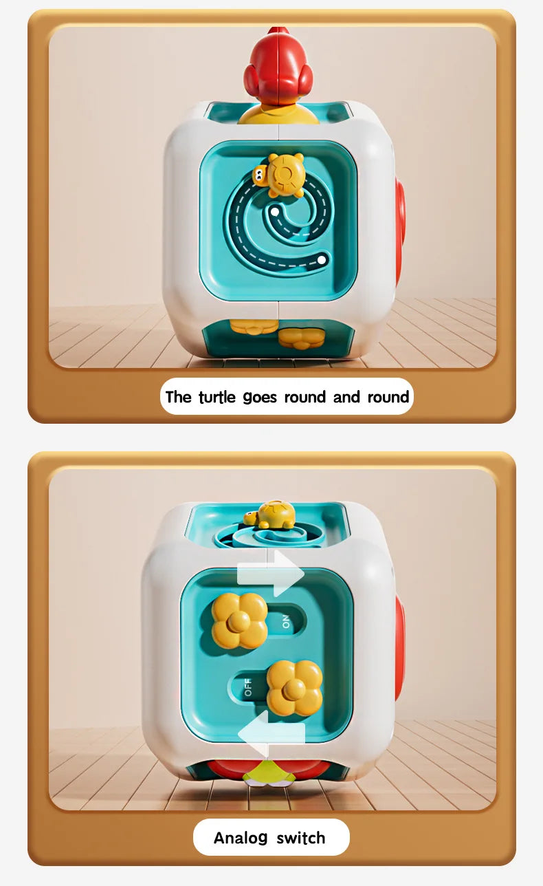 Baby Busy Board Cube Montessori Sensory Toys for Toddler Educational Learning Activities Travel Toy Lock Box Fine Motor Skill