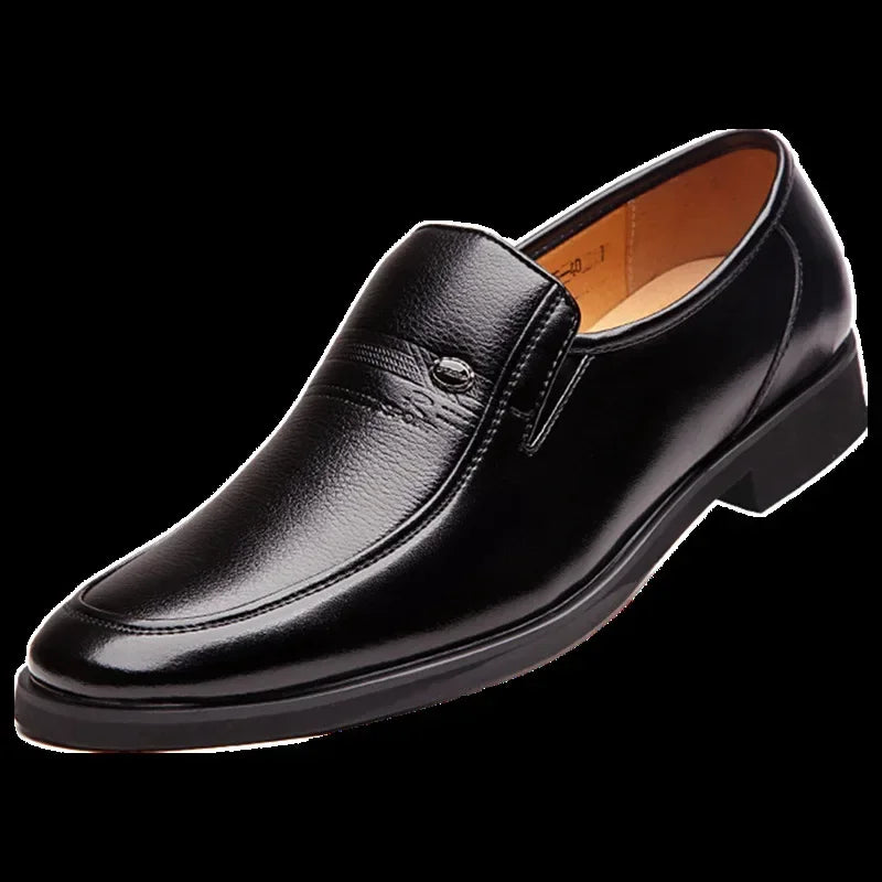 Leather Men's Slip-On Breathable Formal Shoes, Black, Sizes 38-44, Loafers