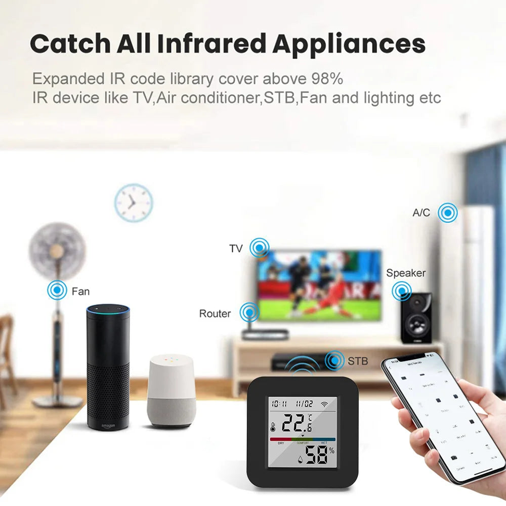 Tuya Smart Universal IR Remote With Temperature Humidity Sensor for Air Conditioner TV AC Works with Alexa Google Home Yandex
