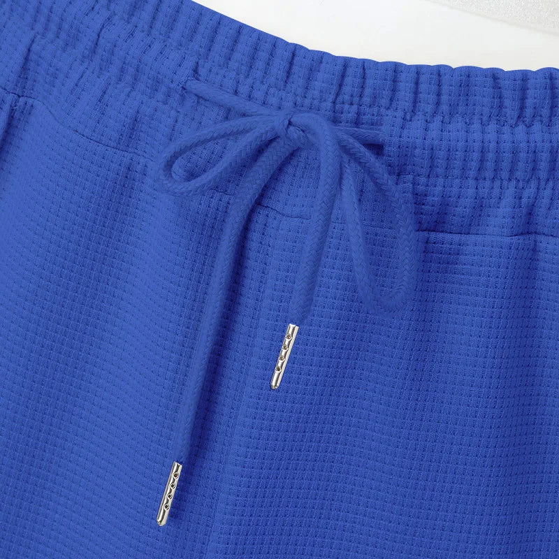 2024 men's new waffle long-sleeved lapel zipper cardigan casual sports suit