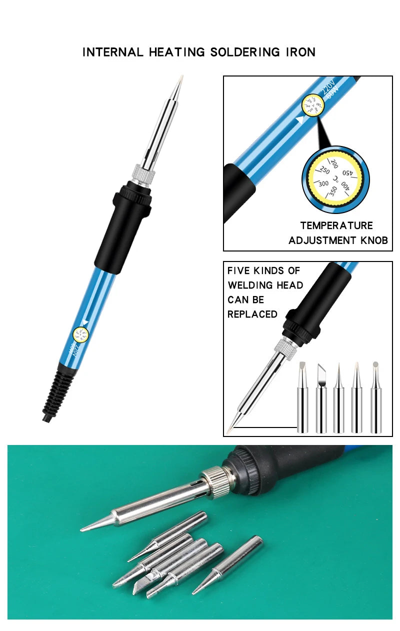 60W Adjustable Temperature Electric Soldering Iron  Welding Iron Rework Station Heat Pen Tips DIY Repair Tool