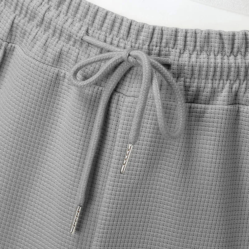 2024 men's new waffle long-sleeved lapel zipper cardigan casual sports suit