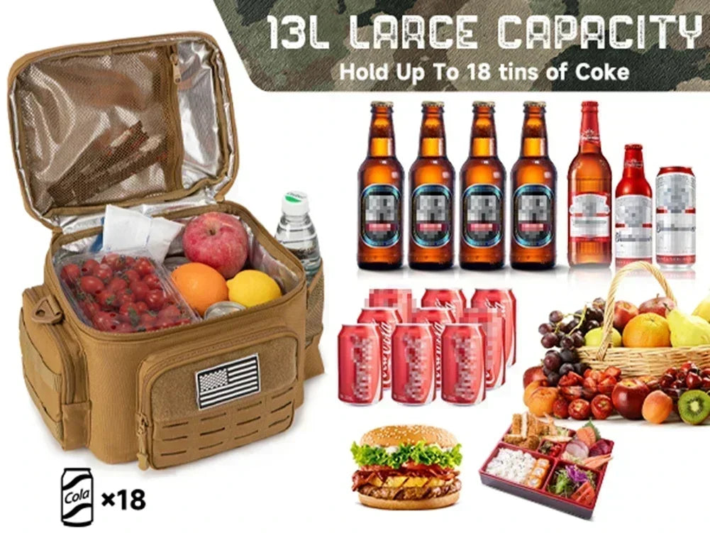 13L Tactical Thermal Cooler Bag Picnic Cooler Box Camping Lunch Bag Outdoor Heavy Duty Lunch Box Cooler Backpack Camping Storage