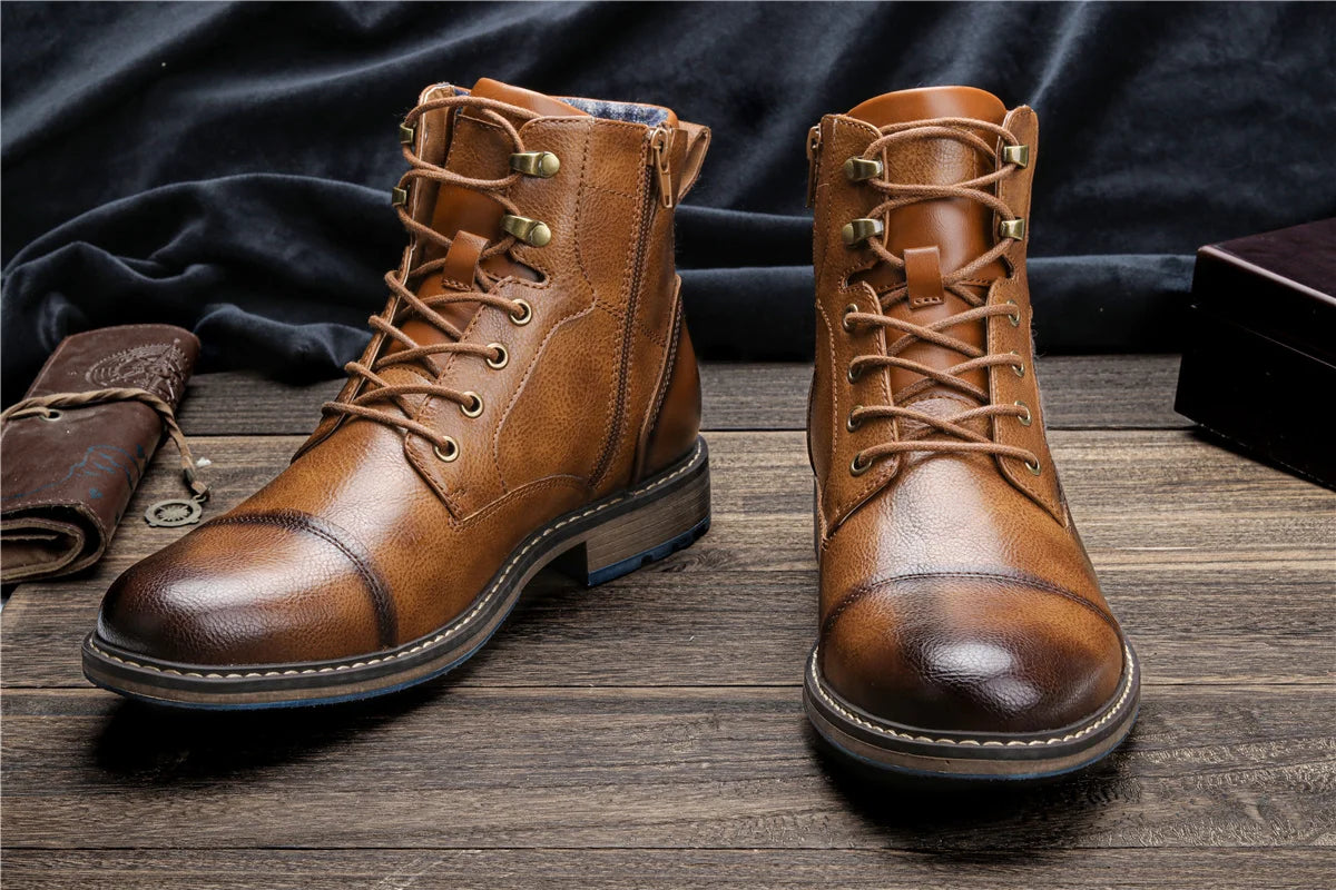Men's Retro Leather Ankle Boots For Spring Size 7-13