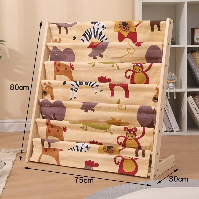 Wooden Movable Kids Bookshelf Multi-Layer Storage Bookcase Floor Standing Reading Shelf for Children's Books & Toys