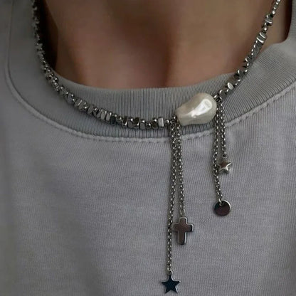 Heart Pendant Necklace With Pink Stone Beads And Irregular CCB Chain