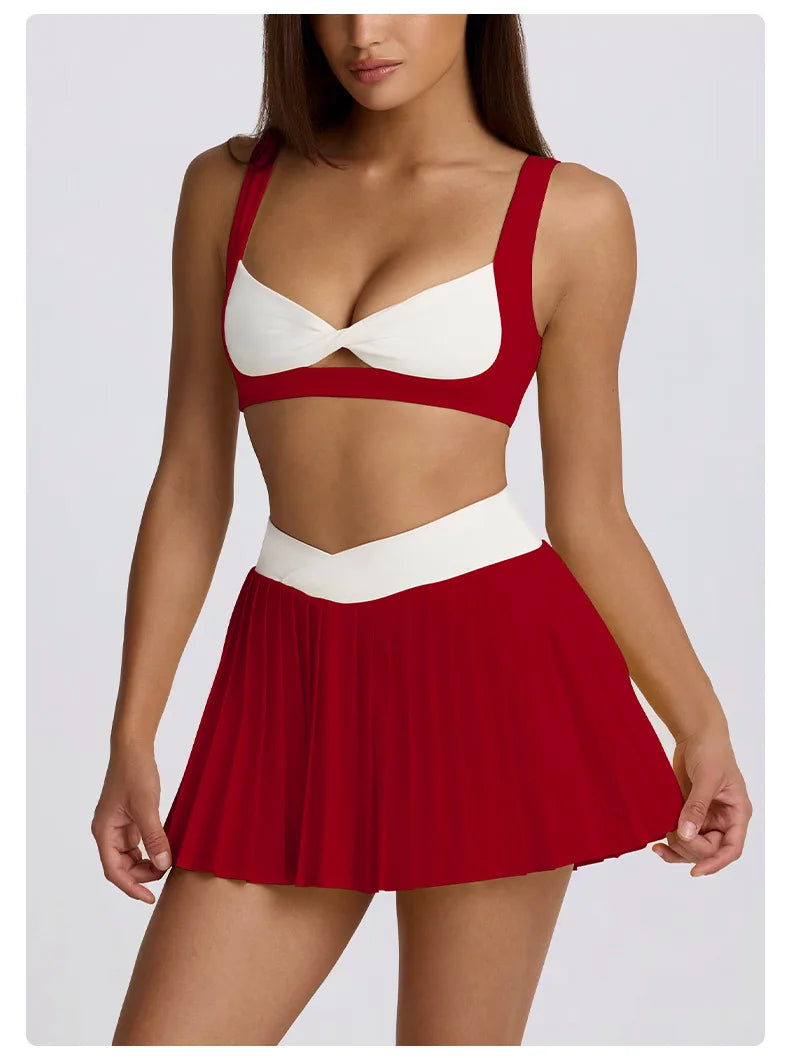 Women's High-Waisted Illusion Two-Piece Skort Quick-Dry Breathable Anti-Chafing Pleated Skirt for Running Gym Tennis