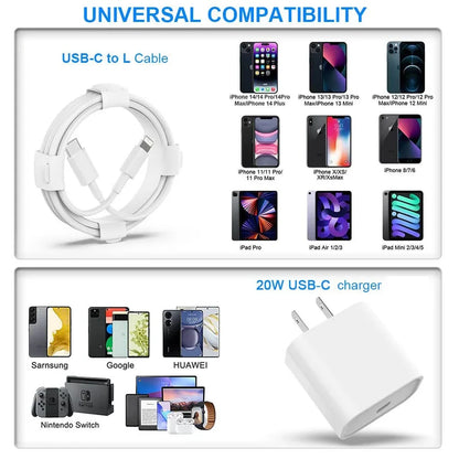 20W USB-C Fast Charger Type-C Cable Accessories For Mobile Devices