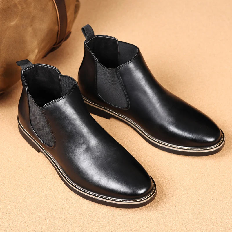 Men's Chelsea Boots PU Leather Ankle Boots EU 39 to 47 Black Brown Slip On