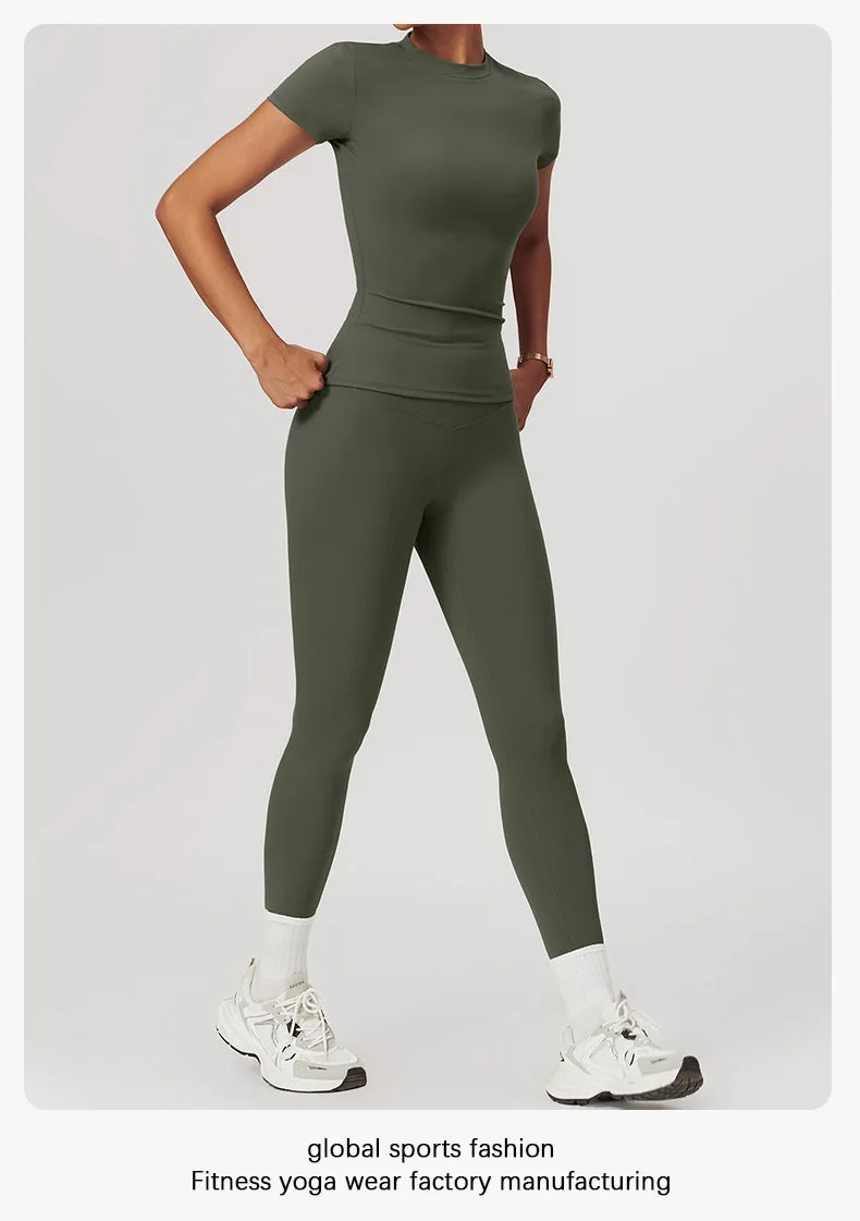 Women's Sports T Shirt Summer Short Sleeve Running Round Neck Breathable Stretchy GYM Yoga Slim Fitness Active Top Tee