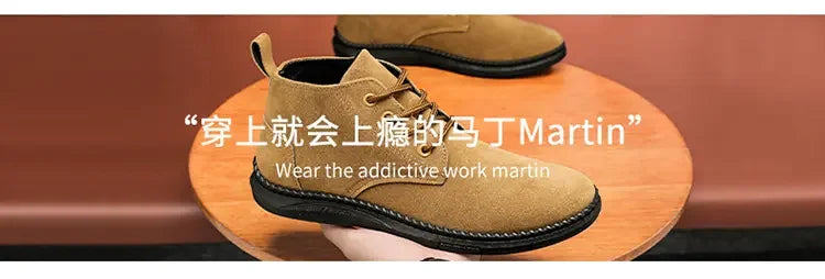 High Top Casual Board Shoes Men's Lace Up Suede Black Flat Bottom Short Boots Men's Chelsea Boots High-quality Brand Denim Boots