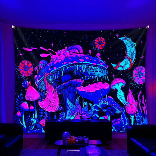 Glow-in-the-Dark Mushroom Wall Tapestry – Home & Room Decor