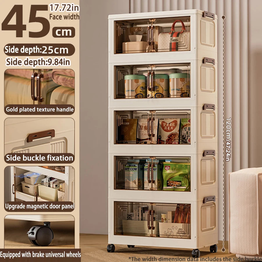 45/55/65cm Length Multifunction Folding Storage Cabinet Sundries Cabinet Large Capacity Dustproof Wardrobe Locker