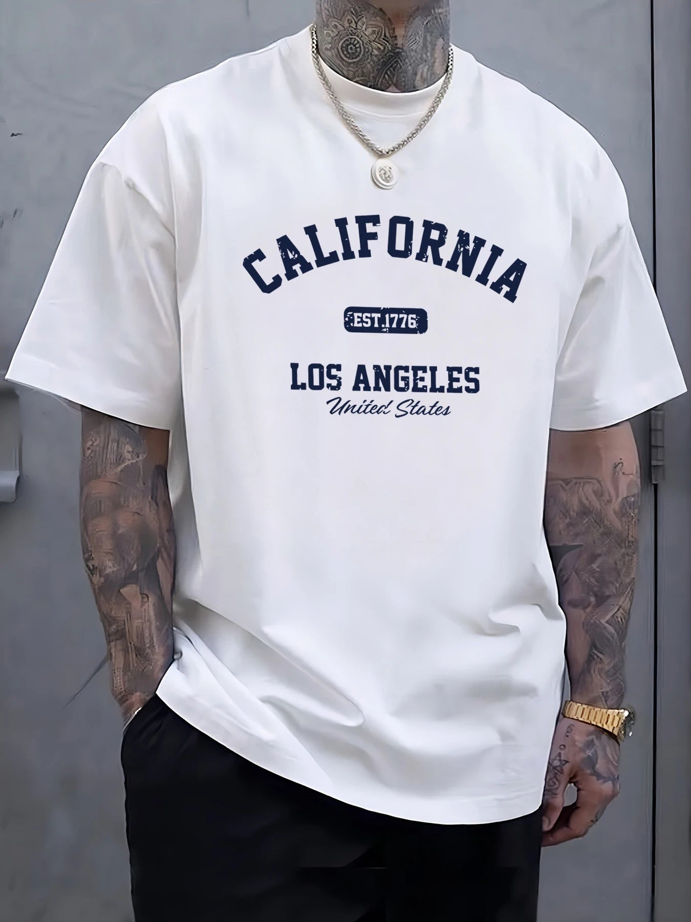 California Los Angeles Printing Male Tee Shirts Hip Hop All-Match Tops Oversized Fashion T-Shirt Cotton Crewneck Short Sleeve
