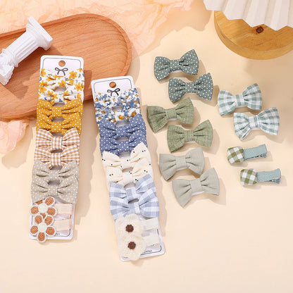 Fabric Bow Barrette Hair Clips Set 10 Pcs Polyester Alloy Geometric Pattern
