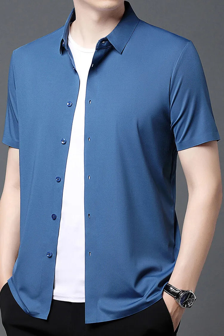 Men's Ultra Stretch Short Sleeve Shirt Business Casual  Breathable Stretchable Abrasion-Resistant Solid Color Short Sleeve Shirt