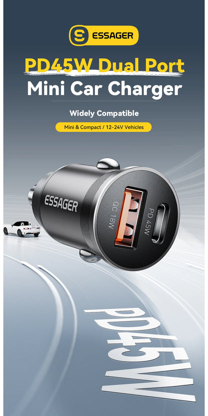 45W USB Type-C Car Charger With PD 3.0 QC 3.0 SCP AFC