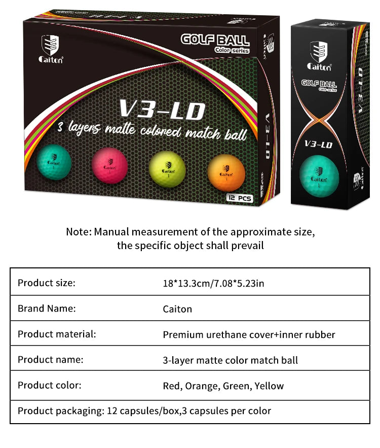 Colored Matte Pro Golf Balls - 12/3 Pcs, High Perf, 3-Layer Struct, 332 Dimple Surf, Soft & Durable Touch, Long Flight Dist.