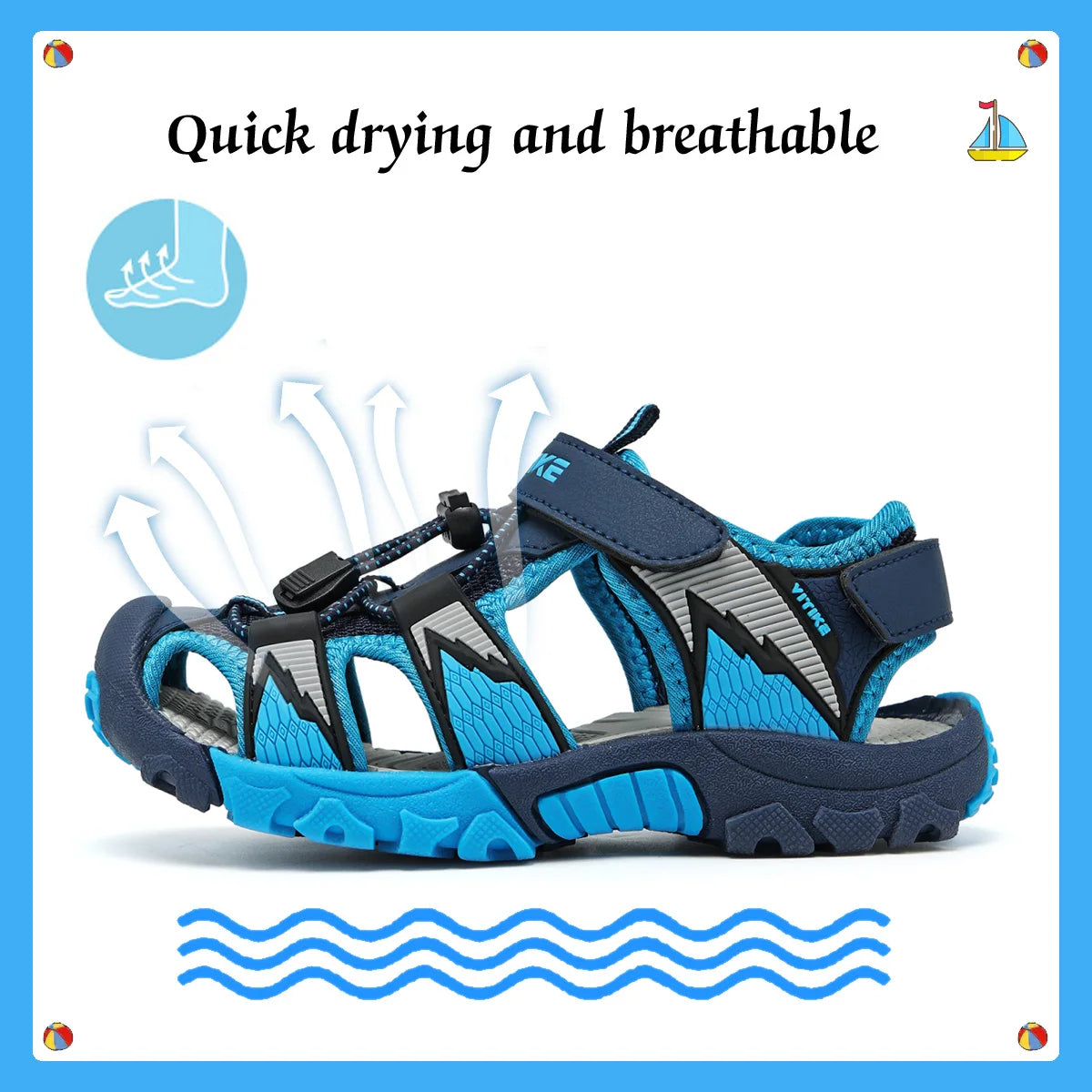 Unisex Kids Closed-Toe Summer Beach Sandals For Ages 7-13