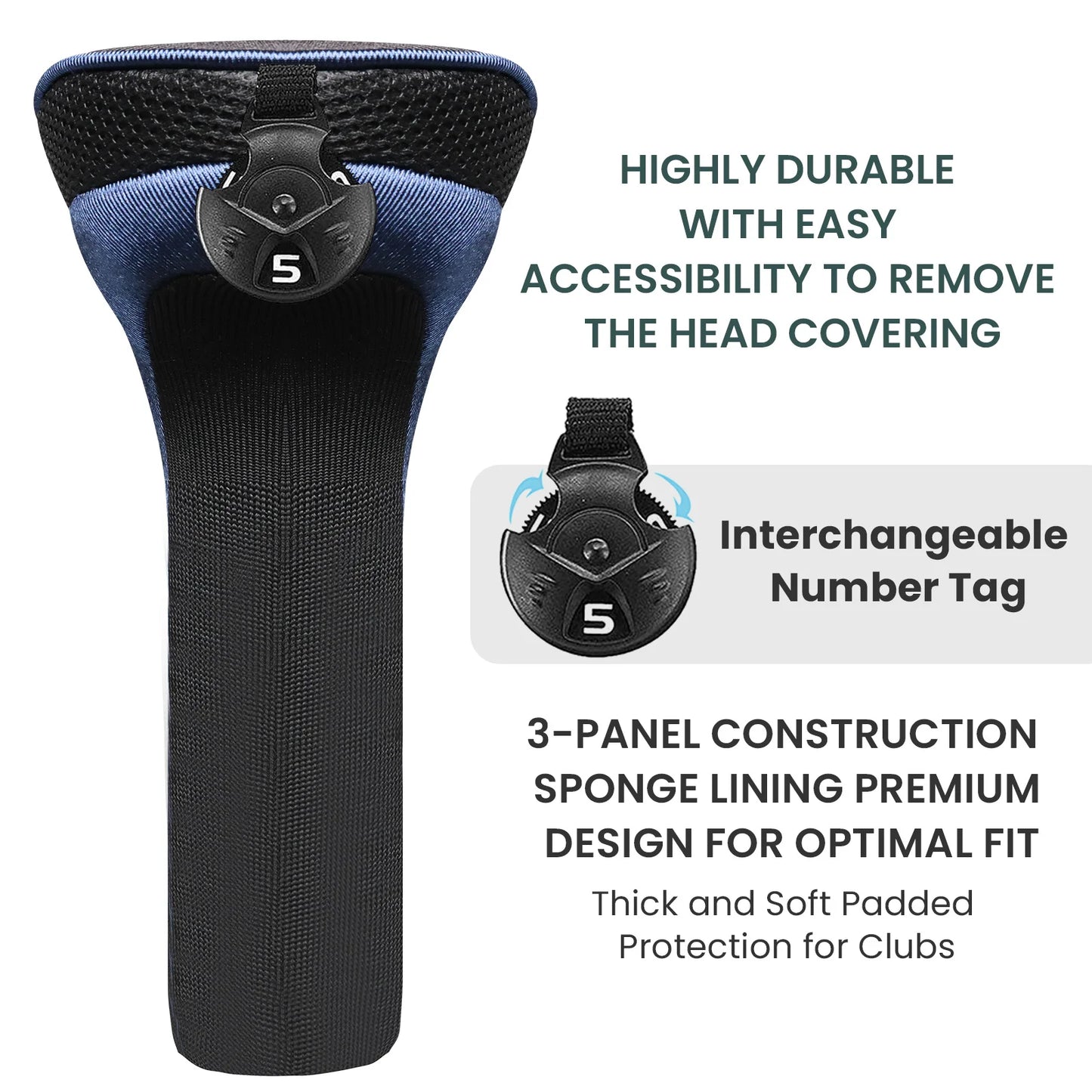 3pcs Golf Club Head Covers for Woods Driver Fairway Hybrid, Long Headcover Interchangeable Accessories