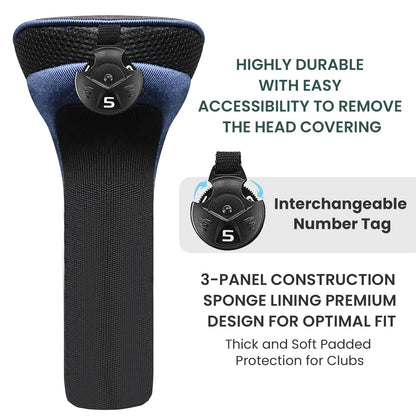 3-Pack Long Golf Club Head Covers For Woods Driver Fairway Hybrid