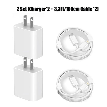 20W USB-C Fast Charger With 3.3 Ft USB-C Cable Bundle