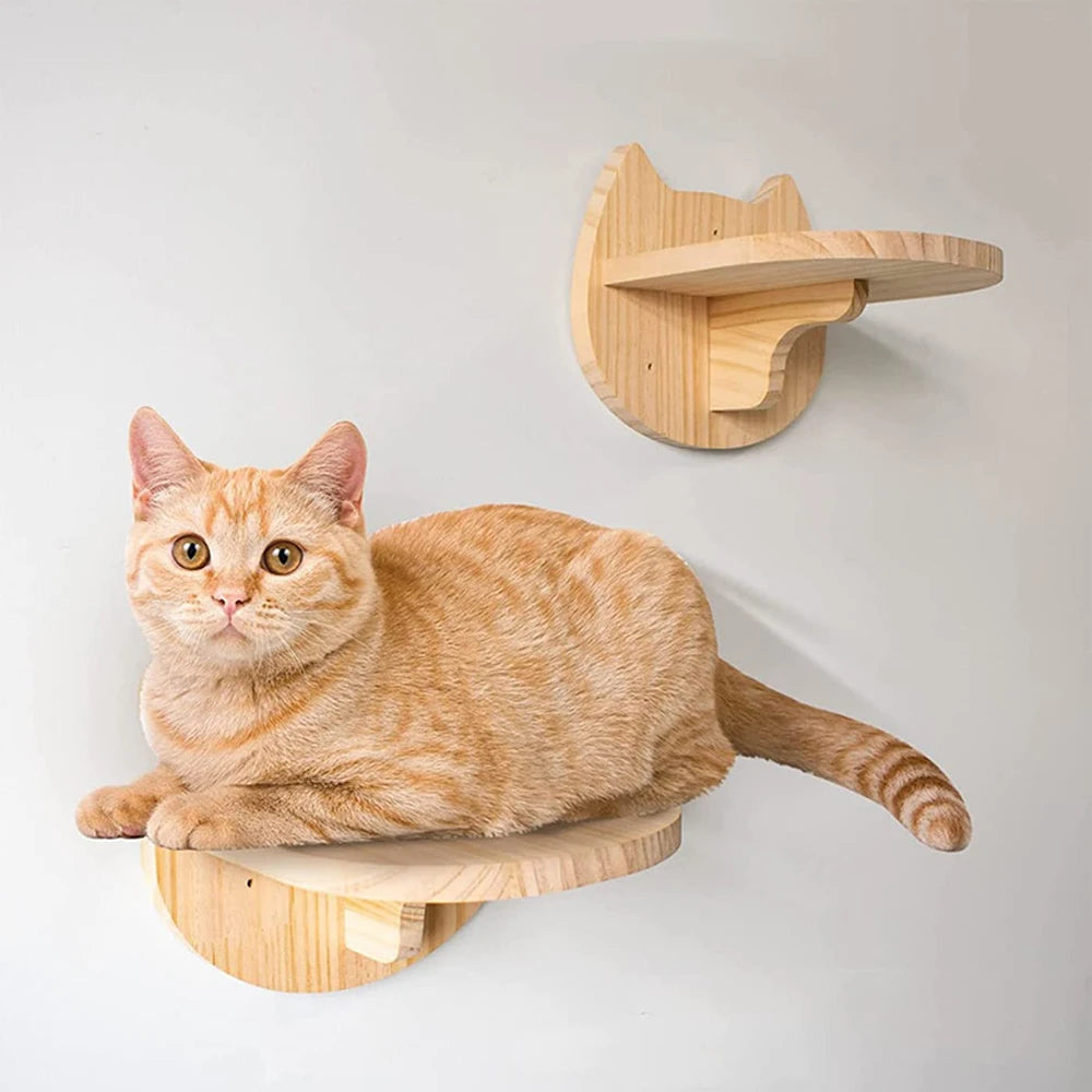 Cat Wall Mounted Solid Wooden Furniture Climbing Ladder and Cat Hammock with Scratching Post for Activity Indoor Cats Perches
